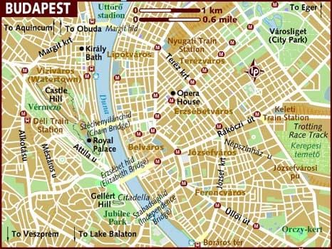 kort af borginni búdapest ungverjaland